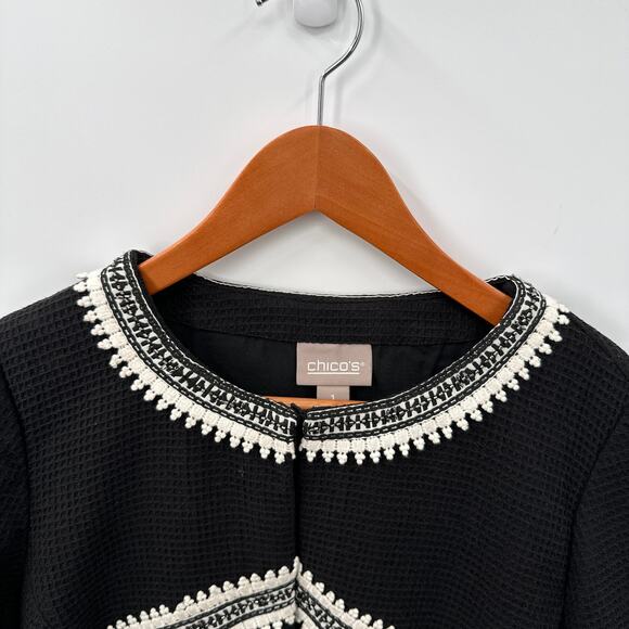 CHICO'S Black Embroidered Trim Blazer // M - Picture 2 of 8